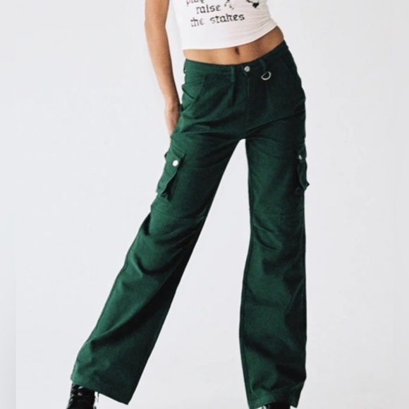 Princess Polly Pants - NWT PRINCESS POLLY PAIGE MID RISE CARGO JEAN DENIM GREEN SIZE 10 1174316